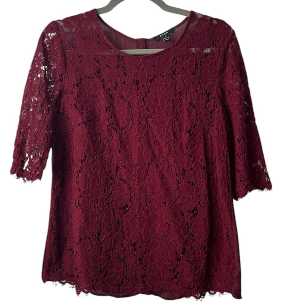 AUW Burgundy Floral Lace Blouse | Size Medium